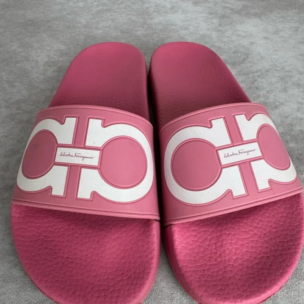 Salvatore Ferragamo Groove Pool Slides Pink 5
